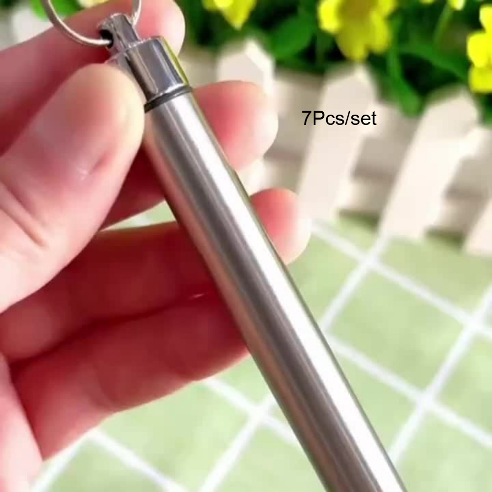 TEMU Juego de 7 piezas de herramientas de limpieza de cerumen de acero inoxidable - Cuchara de limpieza de oídos portátil y duradera con llavero para