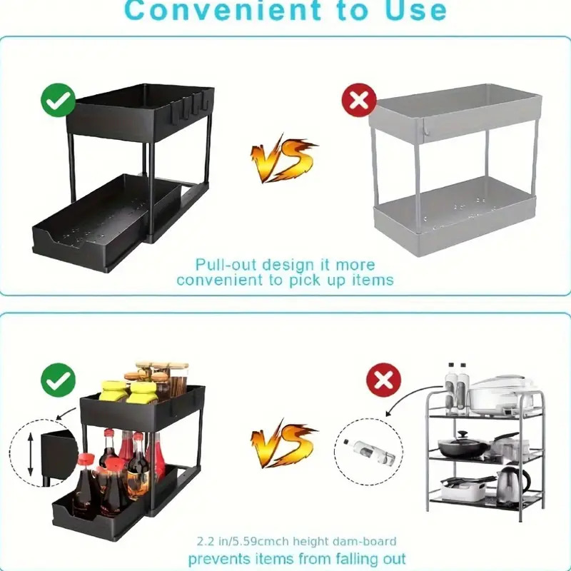 2-Tier Large-Capacity Pull-Out Storage Organizer - Durable Plastic Space-Saving Design with Easy-Access Drawers for Kitchen, Bathroom & Home Organization - Multi-Compartment Storage for Cleaning Supplies, Toiletries, Cosmetics - Modern Home Organization Solution, Bathroom Organizers And Storage, Sleek Design, Sturdy Construction, Pullout Organizers