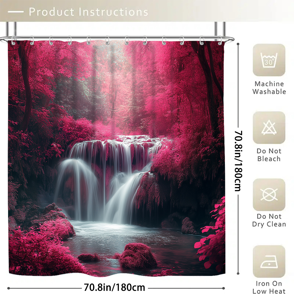 4pcs Natural Landscape Red Leaf Forest Shower Curtain Set, Washable Fabric