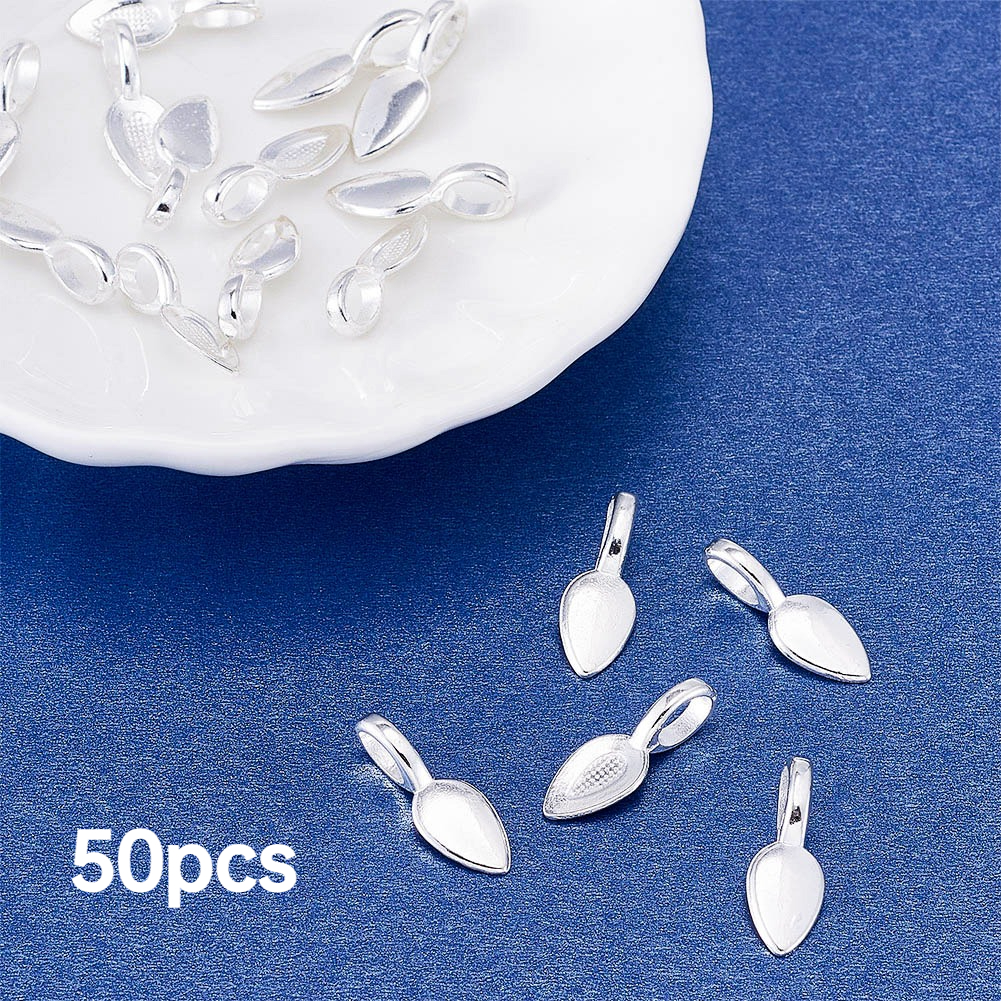 TEMU 2D Plat - 50pcs Alliage à Coller, Boucles de Coussin Plat, Feuille, Argenté, 21X8X6Mm, pour la Fabrication de , Fermoirs de Bijoux
