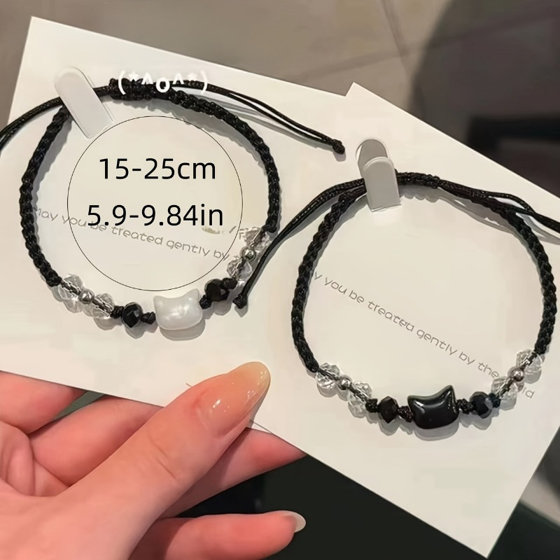 2pcs Niche Woven Bracelets for Couples & Friends, Adjustable Cord Design