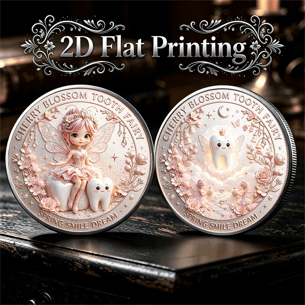 TEMU 2d Cherry Tooth Fairy Smile Themed Double-sided Color-printed Commemorative Coin, Suitable For Whimsical Tooth-shedding Themed Collections And