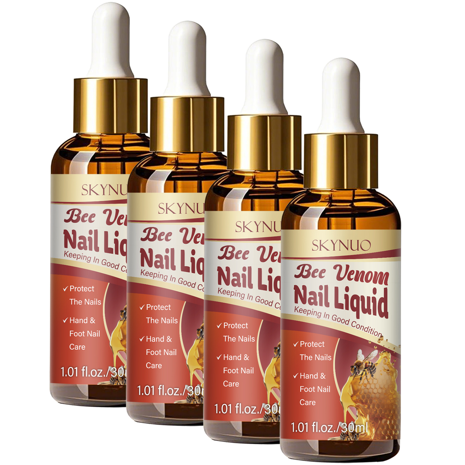 Image of 4pcs Bee Venom Nail Liquid, Toenail & Fingernail Care Serum - Fast-acting Formula For Fragile Rough Nails - Results In Days, Alcohol-free, Gentle Safe, For All Nail Types, 30ml