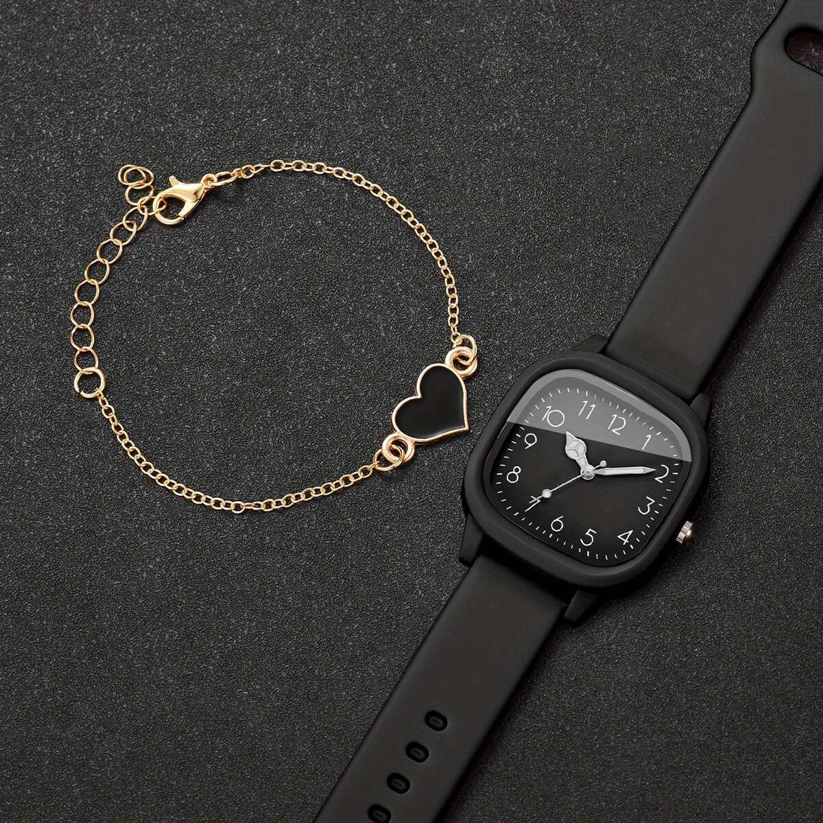 Ladies' Gift Watch, Elegant Casual Digital Scale Dial, Korean-Style Ins Vintage Quartz Wristwatch + Heart Bracelet, 2pcs/set, Watch Box Not Included