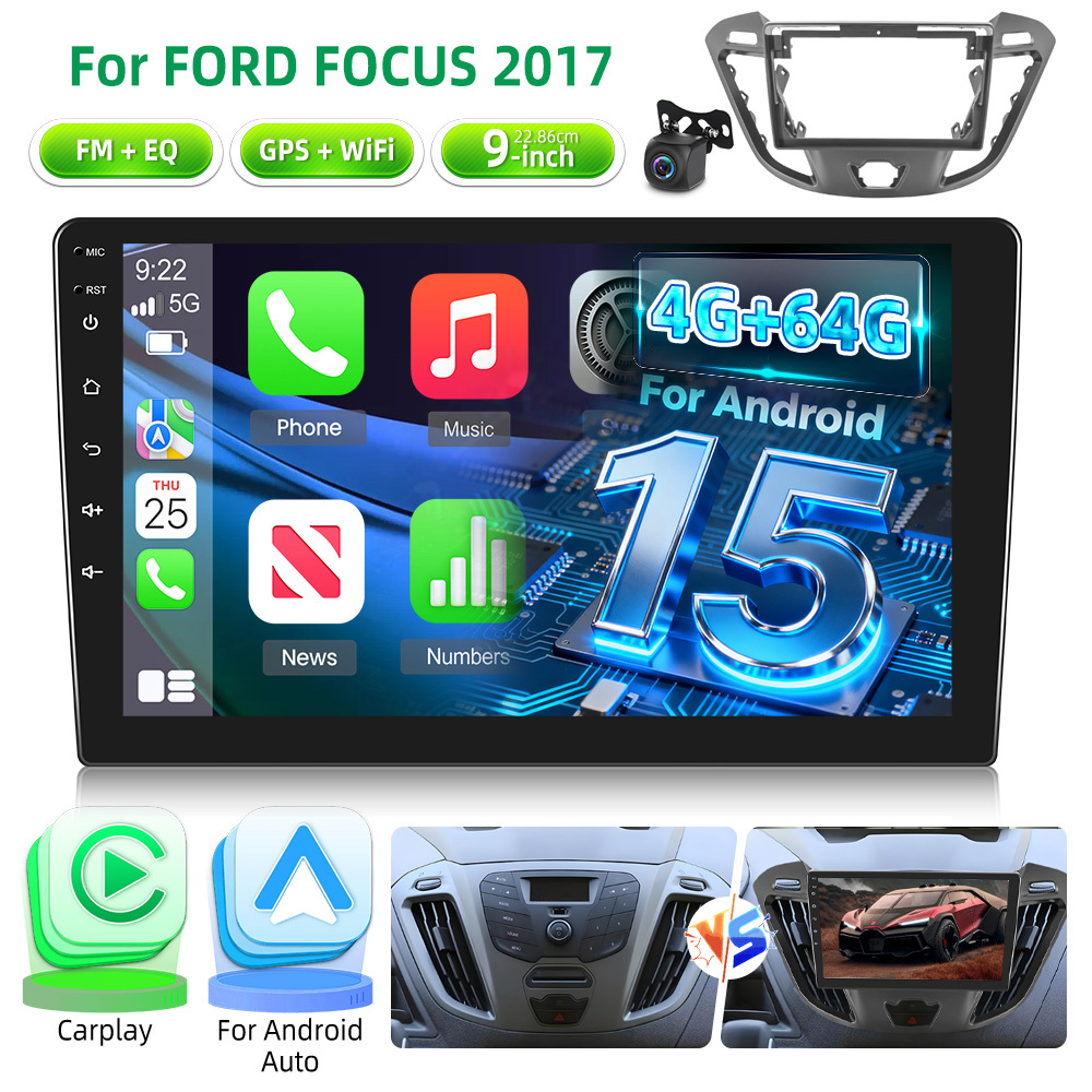 Image of 9 Inch 4+64g 15 Car Radio For Ford 2017 Transit (matt Black) 2017 (matt Black) Car, Car Radio Touchscreen Bluetooth Eq Wifi Rds Fm Swc Reversing Camera As A Gift