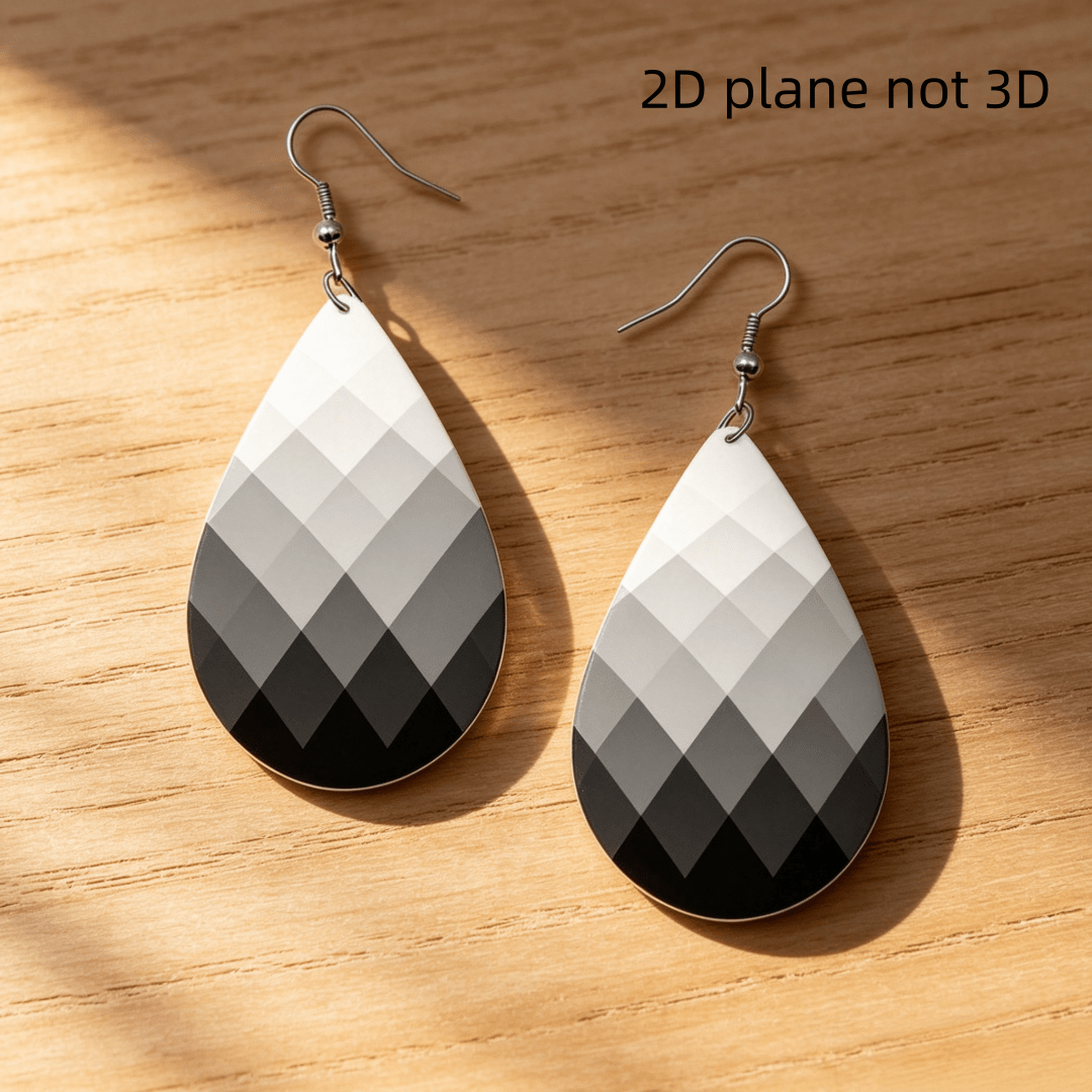 Black White Gradient Geometric Teardrop Earrings, Minimalist