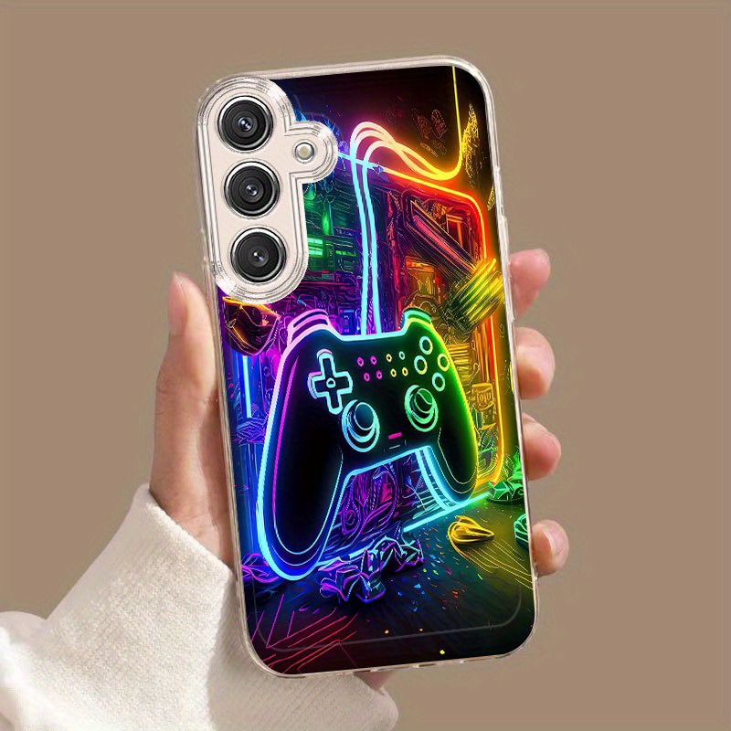 Image of Phone Case: Neon Console Pattern Phone Case For Galaxy S21 Ultra S22 Plus S23+ S24 Fe S25 Cartoon Transparent Shockproof Full Protection