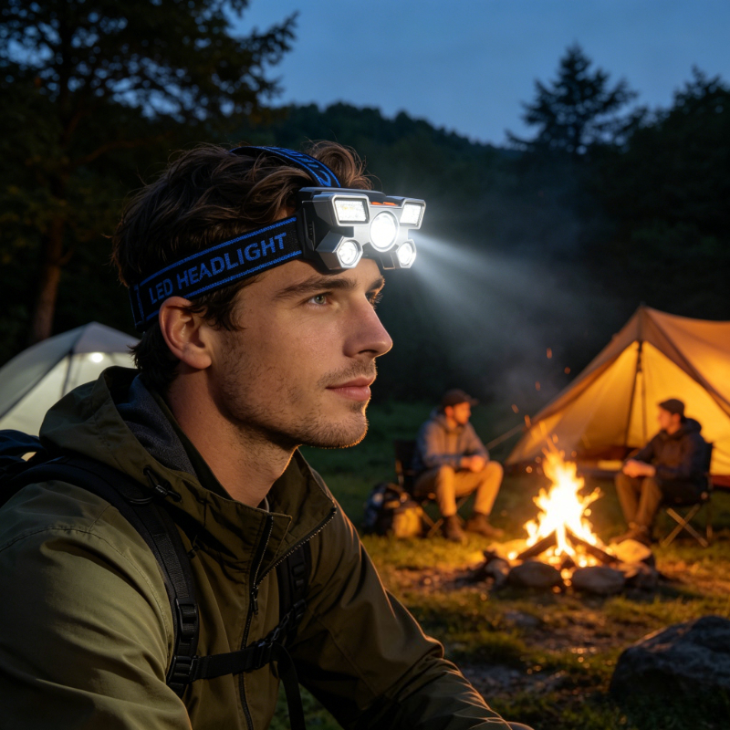 5 LED Blue Rechargeable Headlamp with Adjustable Beam Angle