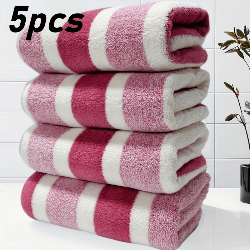 Image of 5-pack Large Thick Coral Fleece Towels, Ultra-fiber Super Absorbent Quick-dry Soft Boho Bathroom Towel Set, Multi-colors For Shower, Hotel, Gym & Spa
