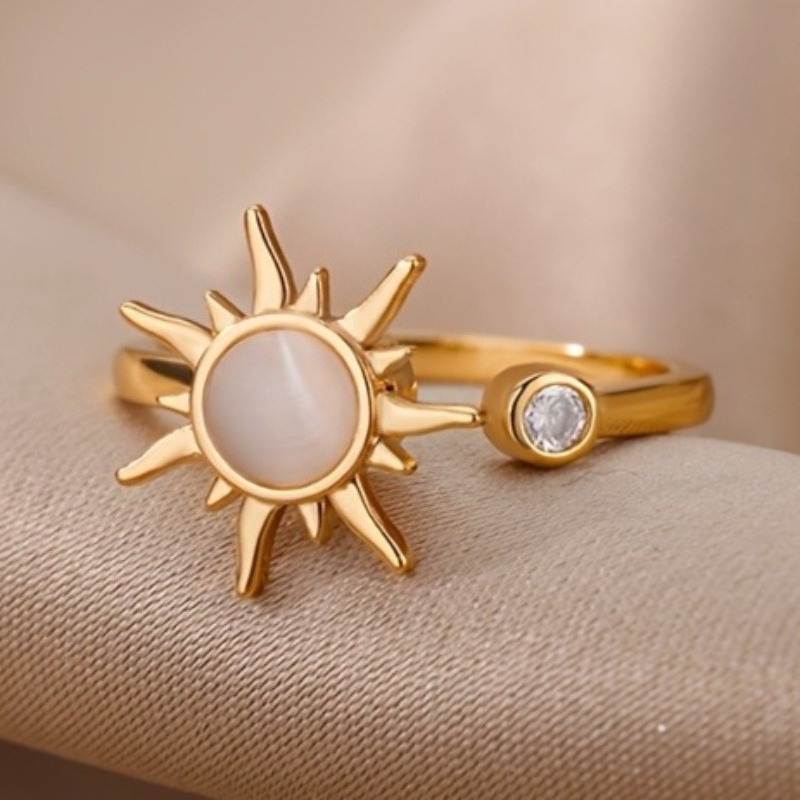 Image of Creative Unique Inlay Synthetic Adjustable Opening Ring Rotating For Women Party Casual Daily Wear Fashion Additions Unique Gift