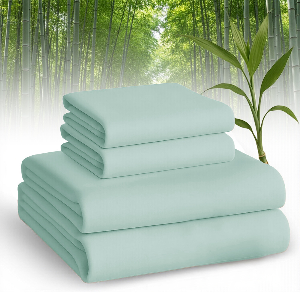 Set of Breathable Bamboo Bed Sheets Including Fitted Sheet And Pillowcases, Suitable for Children And Available in Queen And Twin Sizes. These Cooling Sheets Have Deep Pockets for Hot Sleepers And Make Excellent Gifts
