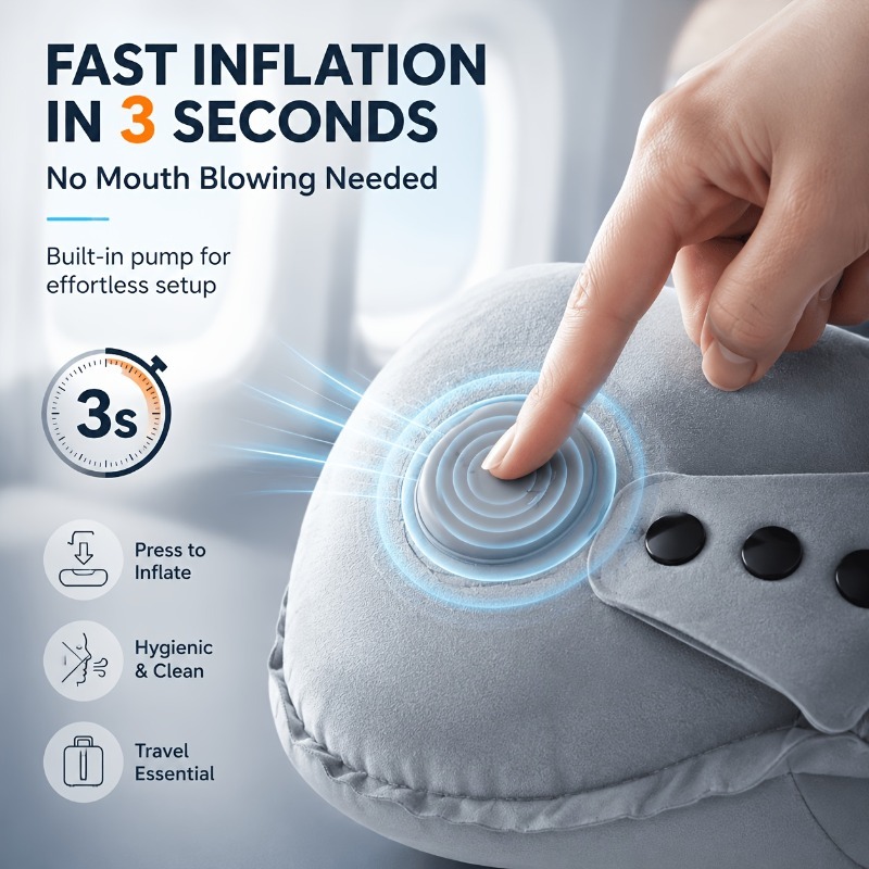 Crown Inflatable U-Shaped Pillow, Portable Neck Pillow for Travel