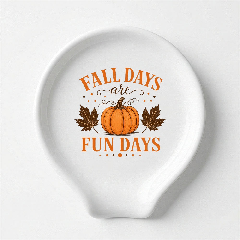 TEMU Pumpkin Ceramic Spoon Rest, Fall Days Are Fun Days Autumn Leaves Rustic Farmhouse Kitchen Counter Decor, Thanksgiving Gift For Home Cooks And