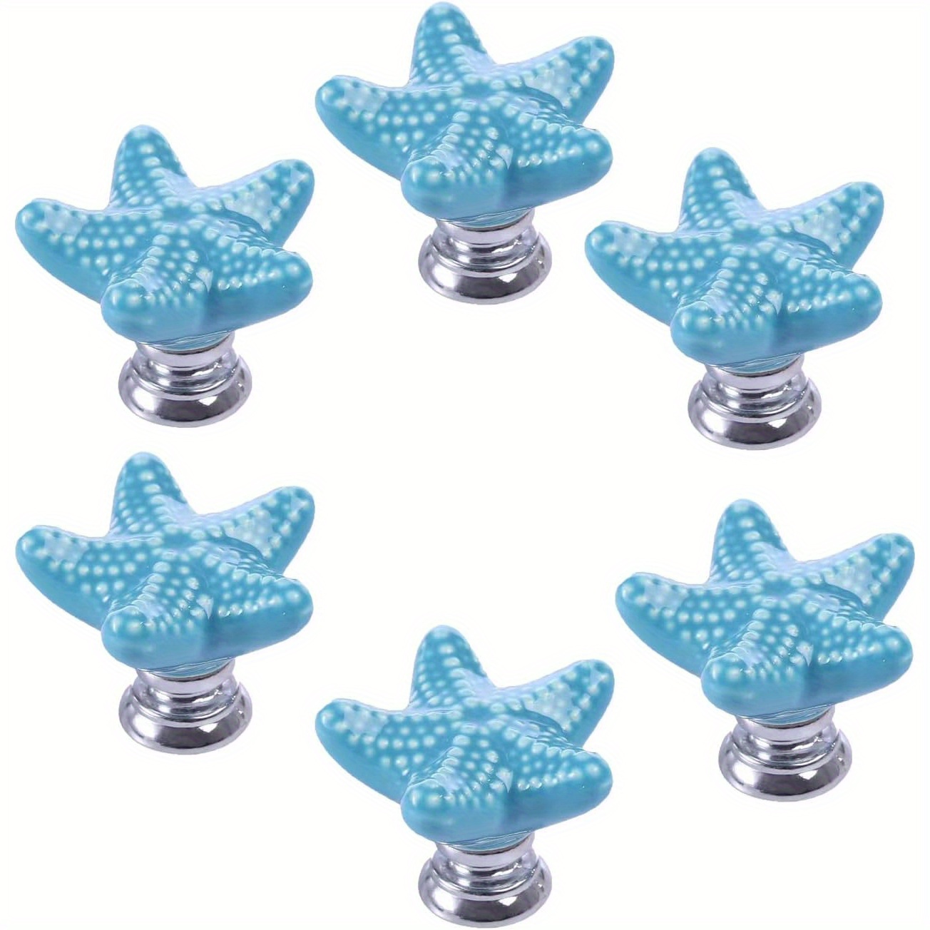 6pcs Ceramic Starfish Drawer Pulls Handles For Nursery Dresser Cupboard Wardrobe Cabinet Kitchen, Beach Ocean Theme Knobs
