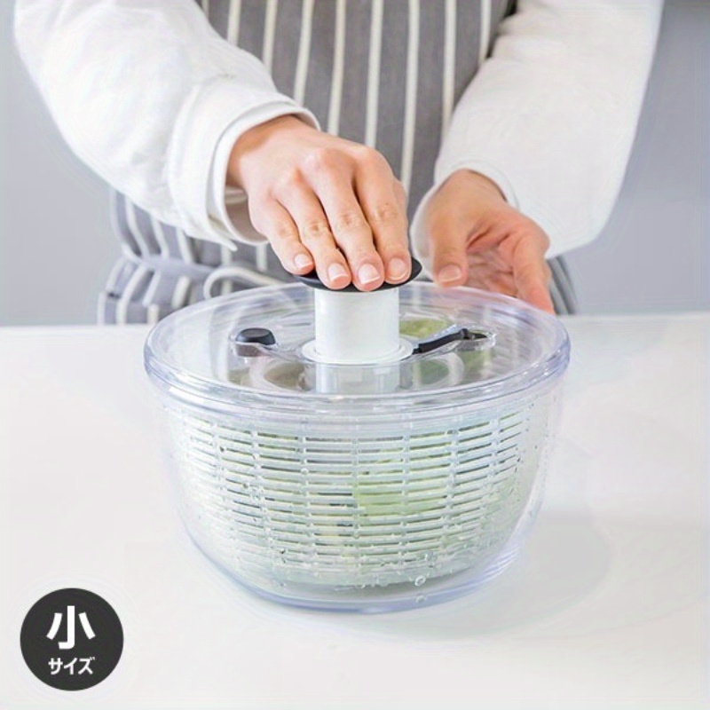 TEMU Manual Salad Spinner - Fast Spin Vegetable Dryer With Button, Transparent Abs Kitchen Counterwasher For Lettuce, Greens - Quick Drainage,