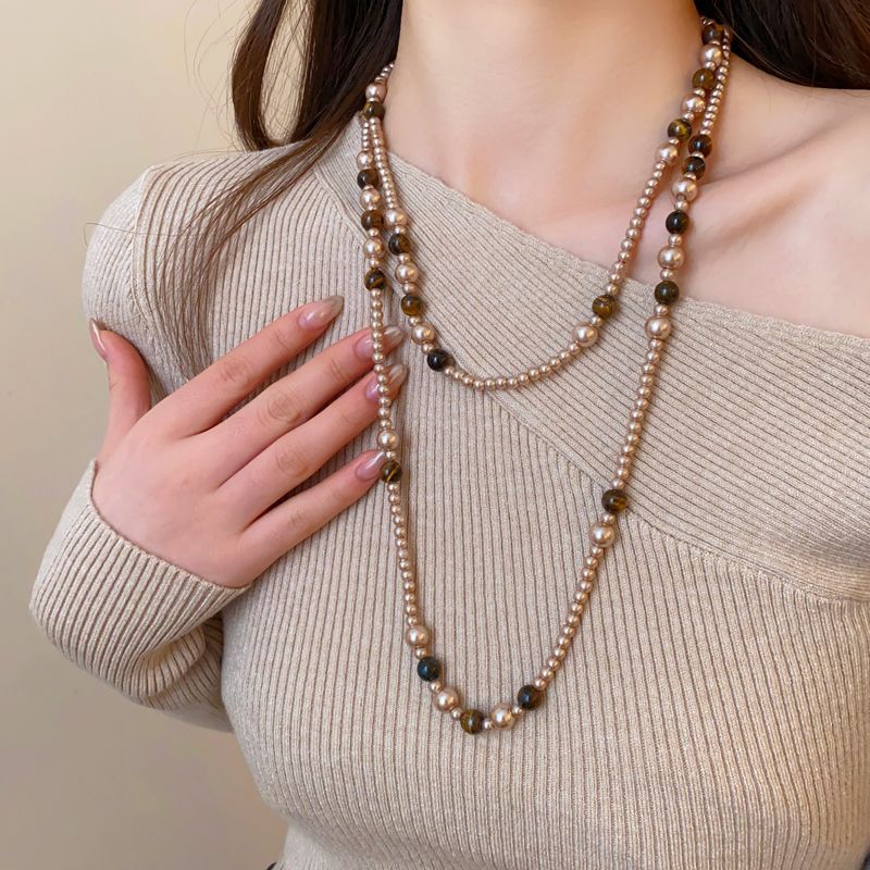TEMU Collier long en œil de tigre pour femme, accessoire de bijouterie fantaisie