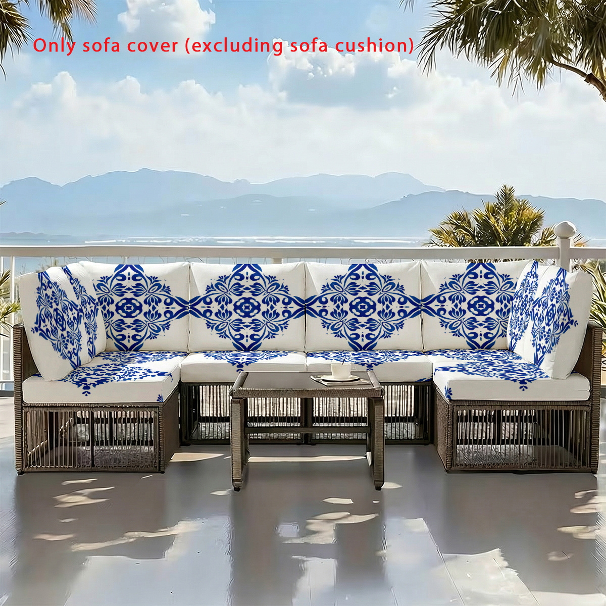   per cuscino   2d piatta blu e   con motivo   stampato,   in tessuto di ricambio per cuscino  , bordo elastico facile da installare, adatta per poltrone,     per cuscino   multi- , adatta per giardini, hotel, ristoranti