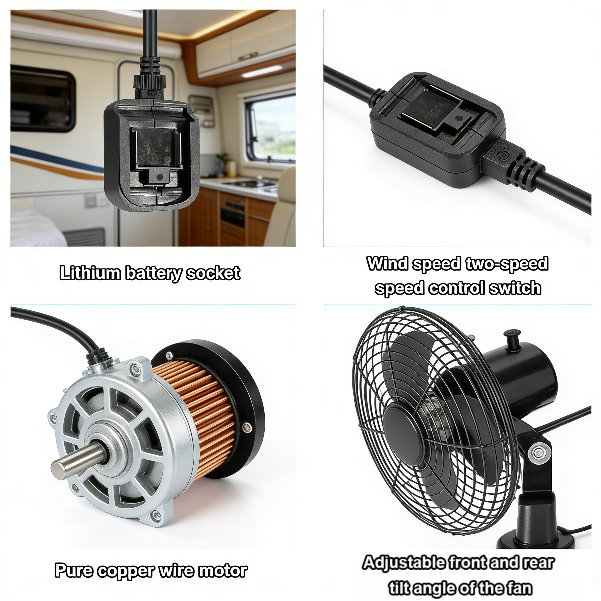 High Power Dual-Speed Camping Fan, Rechargeable Portable Fan for RV Camper Car Travel Hiking, Compatible with Makita ( Not Included)
