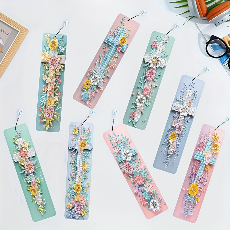 TEMU 8pcs 8pcs Diamond Painting Bookmark & Tassel Craft Kit With Irregular-shaped Crystal Bookmarks Suitable For Book Lovers, Gifts, Handmade