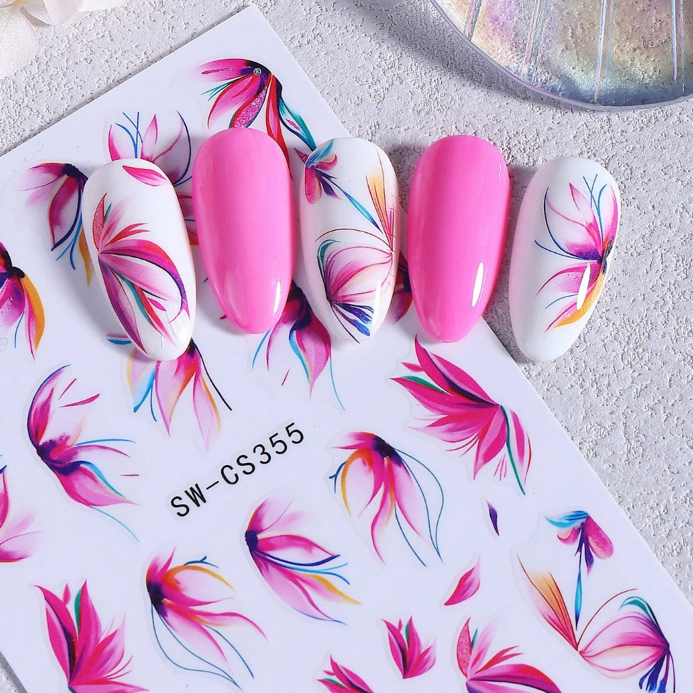 2pcs Tropical Floral Nail Stickers for Summer Vacation