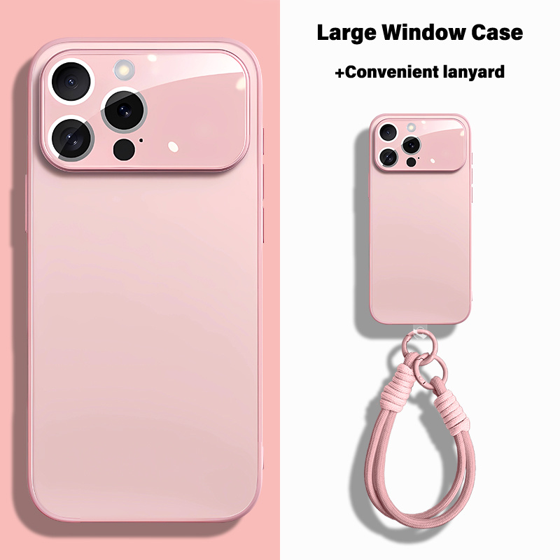 TEMU Phone Case - Two-piece Set: Lanyard And Large Window Phone Case, With Classic Back Panel, For Iphone 17 Pro Max, 16 Pro Max, 15, 14, 13 Pro,