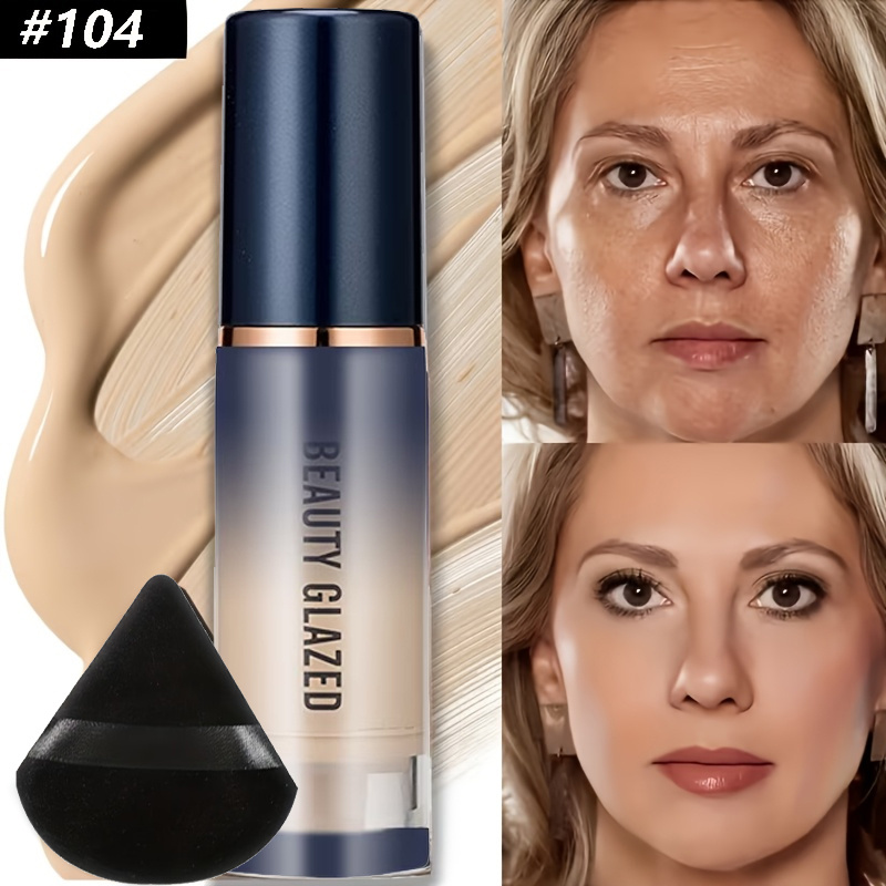 2pcs Face Makeup Set: 1 Foundation + 1 Powder Puff. Features , Waterproof, , Conceals Dark Circles And Blemishes. Long-lasting, Full-coverage Foundation In A Portable Mini Size.