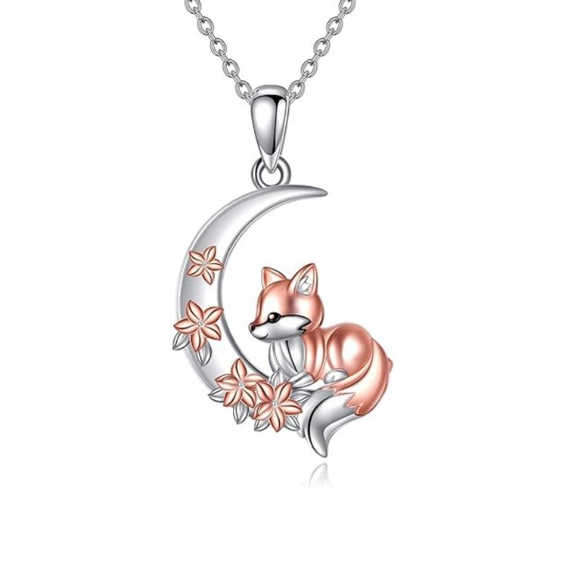 Image of -style And Beautiful Fox Pendant With Flowers And Moon Necklace, Perfect For Holiday Weddings, Banquets, Parties, Back-to-, Thanksgiving, Oktoberfest, Carnival, Halloween, Christmas, And Black