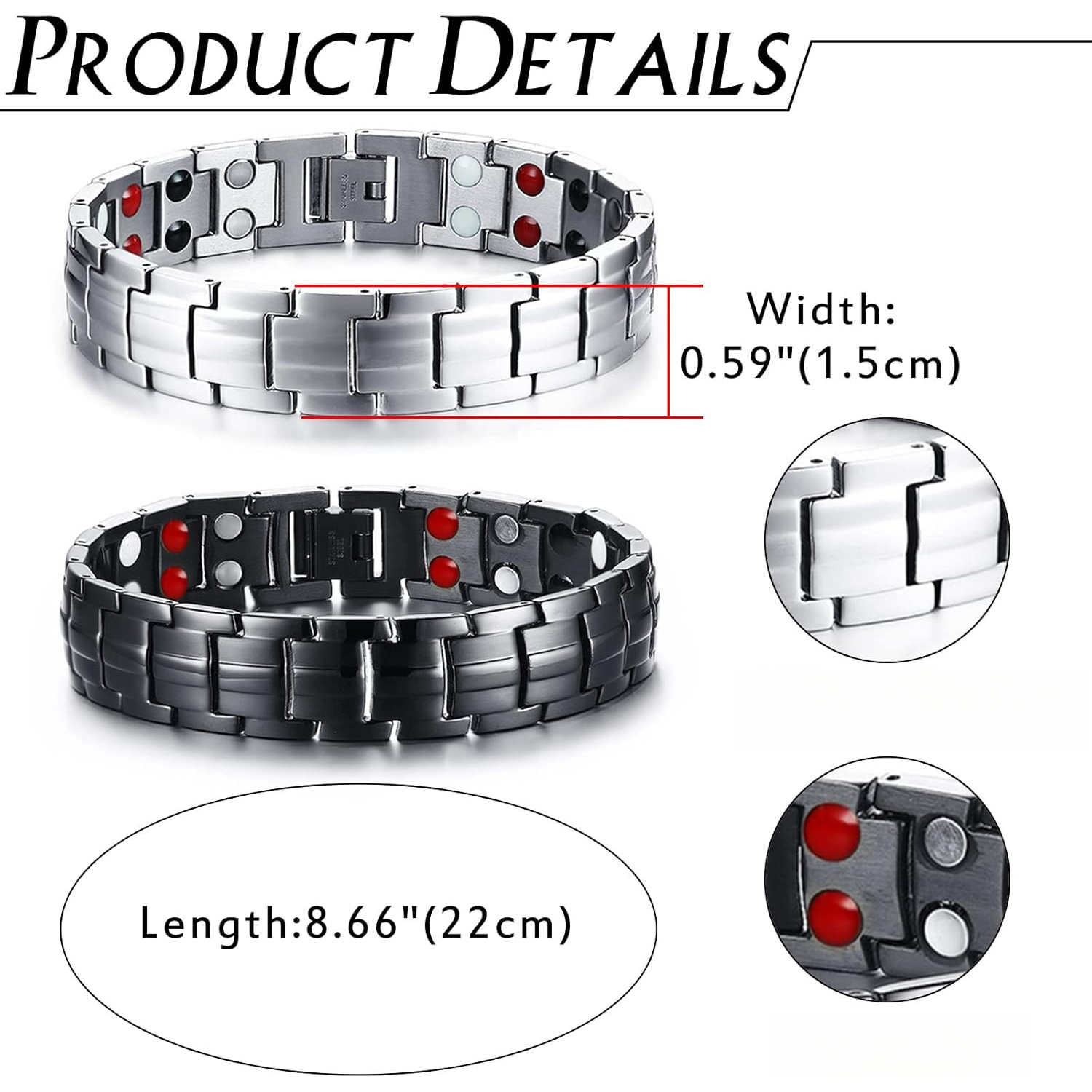 E-shop 2er-Set elegante Herren-Zinklegierungsarmbänder, eingebettet mit doppelter Reihe starken Magneten, magnetische Schmuckstücke, verstellbares