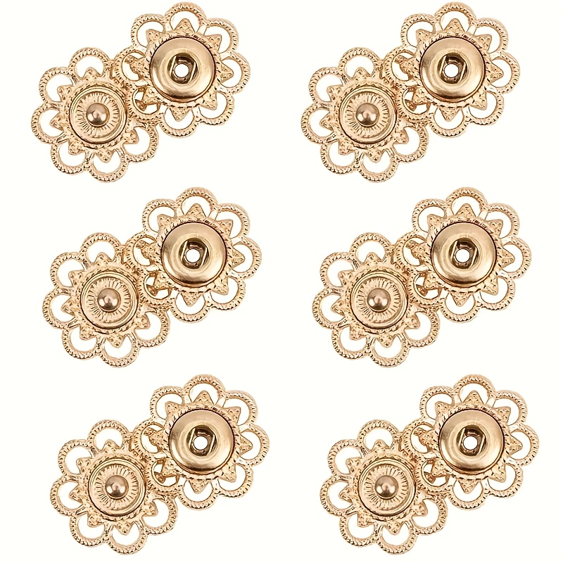 E-shop 12 Stück/6 Paar Hochwertige Druckknöpfe Druckknopf-Set – Goldfarbenes Vintage-Messing-Look für Jacken, Mäntel, Hemden, Pullover – Langlebige