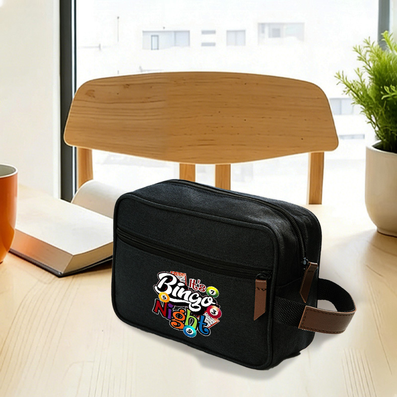TEMU 1pc Bingo Night Printed Unisex Storage Bag, Stylish Cosmetic Bag, Portable Toiletry Bag, Large-capacity Travel Bag, Hanging Cosmetic Bag, Simple