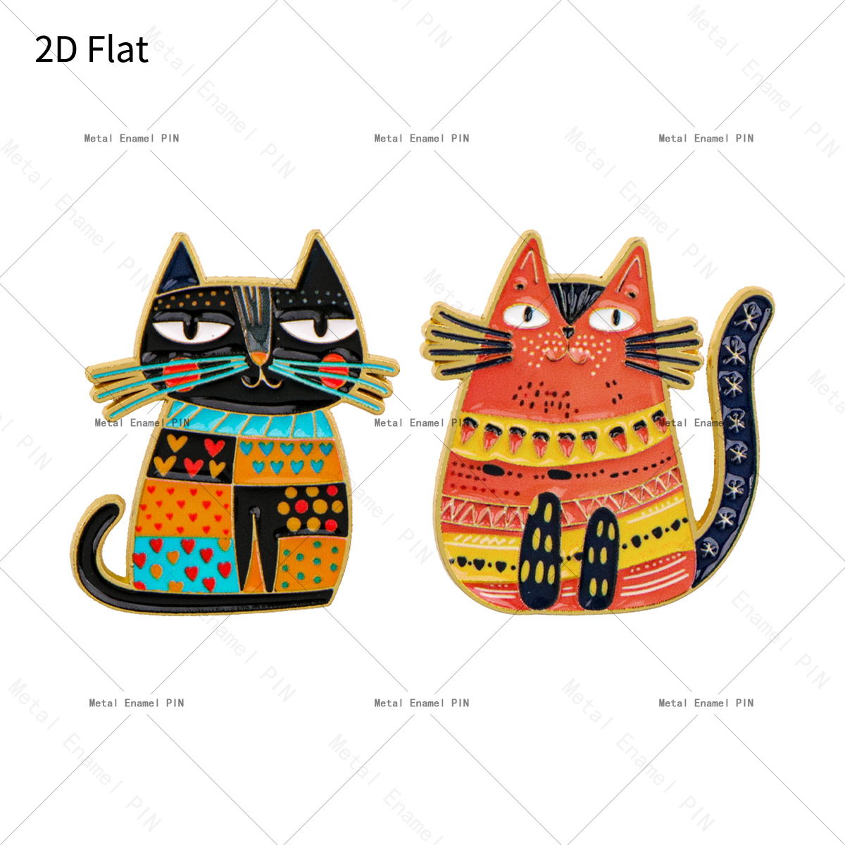TEMU Plat 2D, Lot de 2 épingles de revers plates 2D avec chat , épingles et broches en émail pour sacs à dos, sacs, décoration pour ami, cadeaux pour