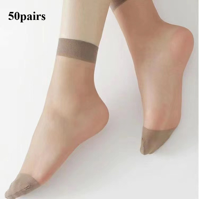 TEMU 50pairs Transparent Summer Socks, Ultra-thin Women's Nylon Socks, Elastic Crystal Spring Stockings.