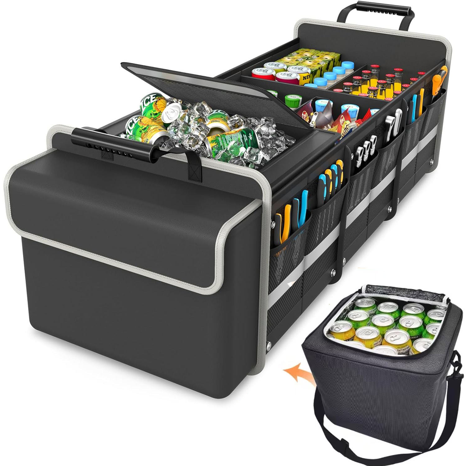TEMU [ Heavy- Duty Trunk Organizer] 600d Oxford Fabric Heavy- Duty Adjustable Insulated Car Trunk Organizer | Multiple Compartments, Large Capacity