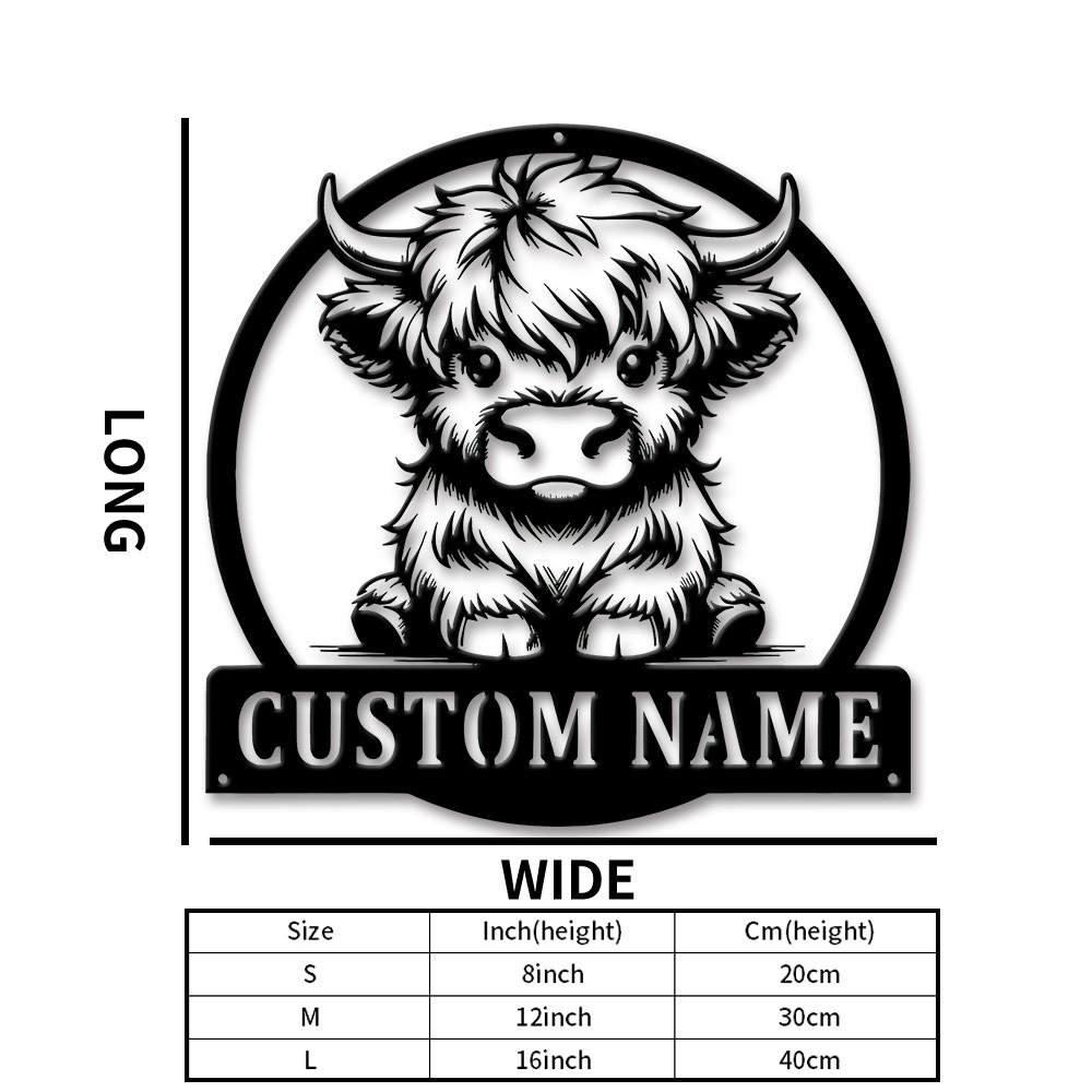 TEMU 1pc Personalized Highland Cow Metal Sign Custom Farmhouse Decor Family Name Wall Art Gift For Patio Cow Lovers Father's Day