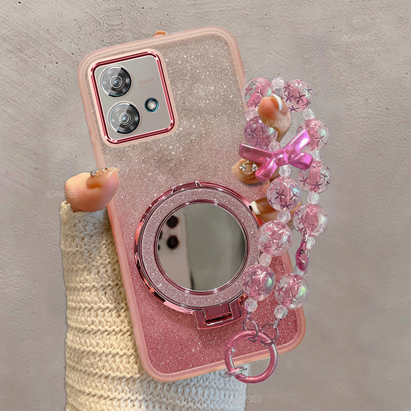 TEMU Phone Case - Luxury Candy Tpu Glitter Card With Camera Lens Protector Soft Phone Case For Moto Edge 40/ Edge 40 Neo With Makeup Mirror Magnetic