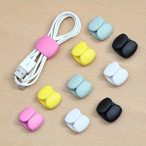 random colors 5pcs multi color cable organizer clips and black durable plastic anti tangling cable compatible c lightning a headphones tablets smartphones laptops white gray