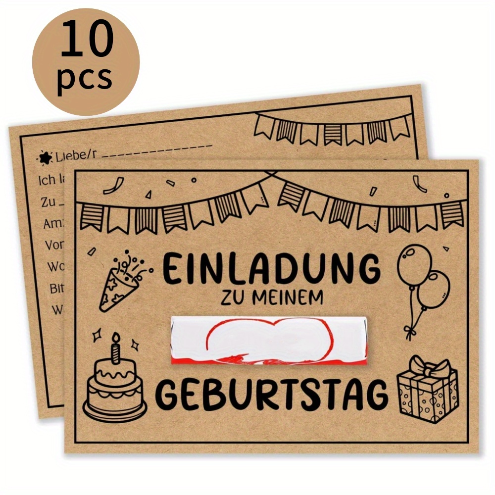 Image of 25/10pcs Kids' Invitation Cards In German – Made Of Paper – Authentic – Din A6, Creative Birthday Party Invitations For Boys And Girls, Birthday Invites