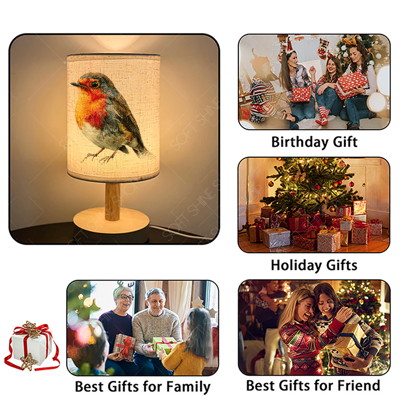 LED Fabric Desk Lamp with Hyper-Realistic Robin Design