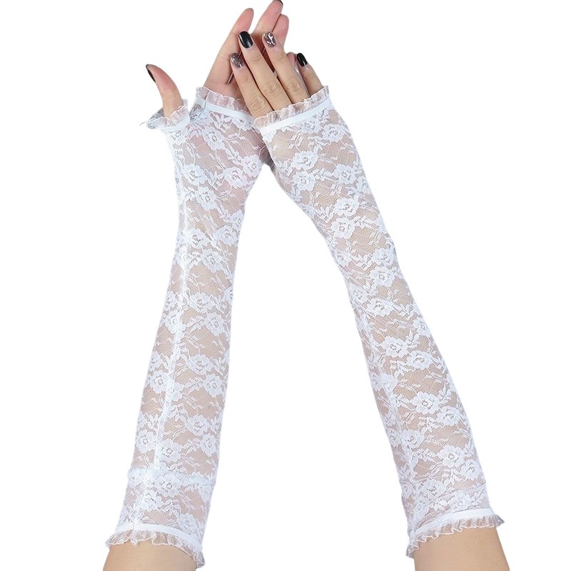 TEMU Fashion Accessory Long Lace Gloves Thin Cuff Design Fingerless Gloves Black White Gothic Gloves
