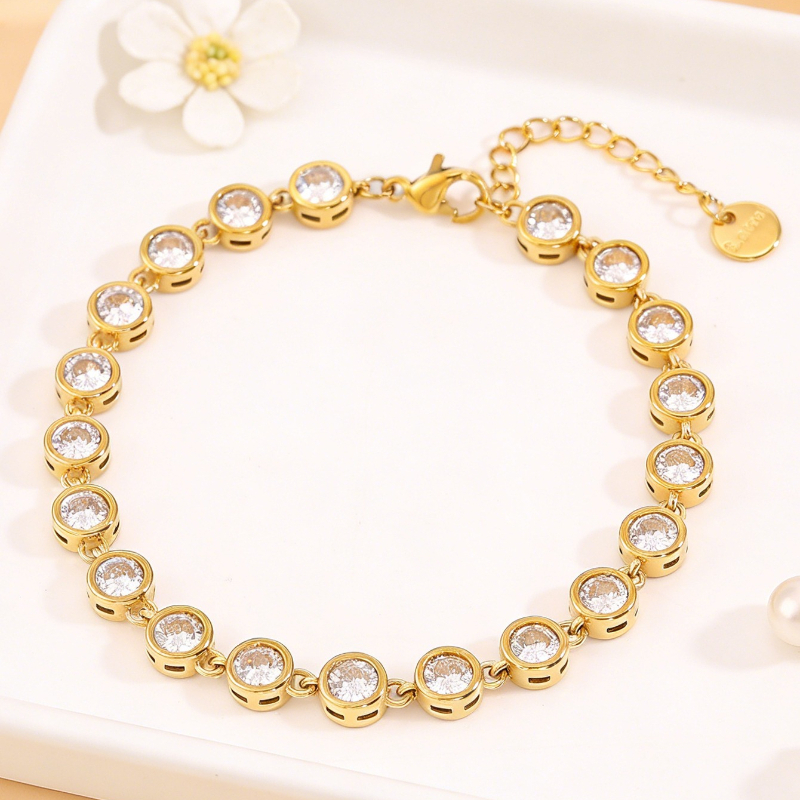 TEMU 1pc - Anti-rust Bracelet - Round And Dynamic Bracelet, From 304 Stainless Steel With A Golden Plating , With 5 Round Elements , Featuring A Soft