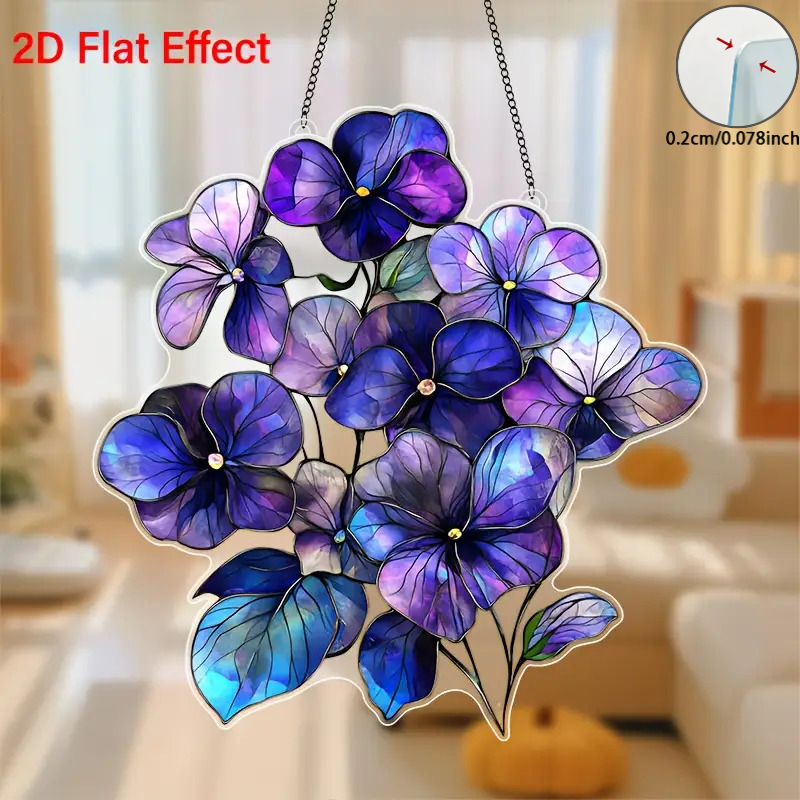 TEMU 2d Flat, 2d Flat Violet Sun Catcher, 2d Flat Acrylic Window Hanging Decoration, Spring Floral Door Lintel Creative Gift, Garden Window Ornament