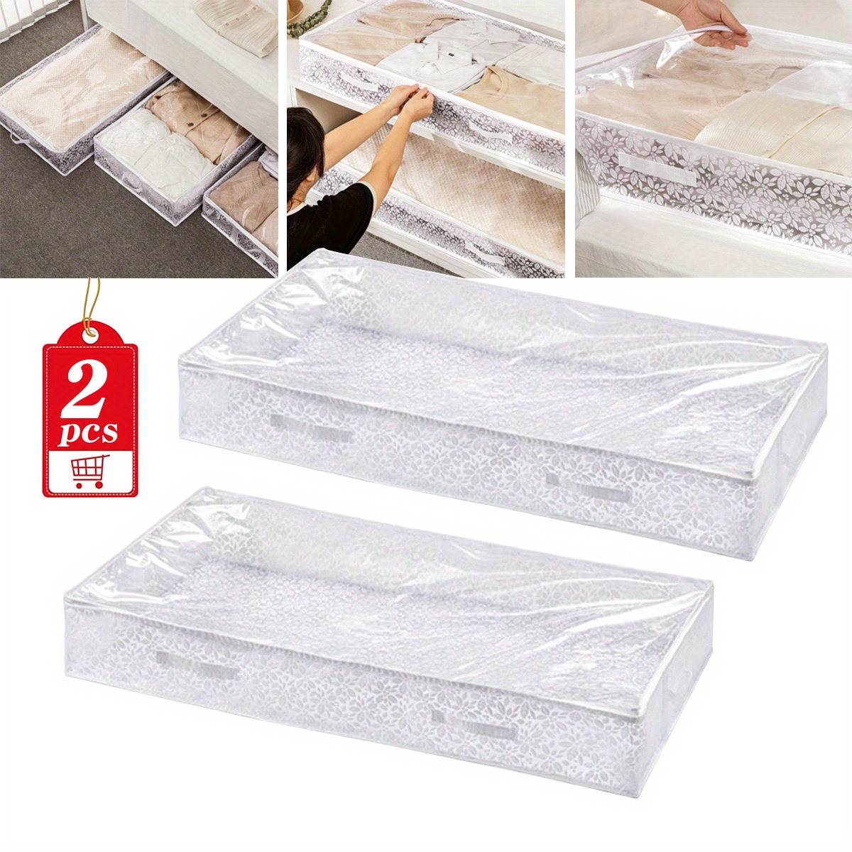 TEMU Set Of 2 Semi-transparent Printed Storage Bags For Under-bed Use, Made From Durable Materials To Protect Your , Dirt, And Moisture, Featuring An