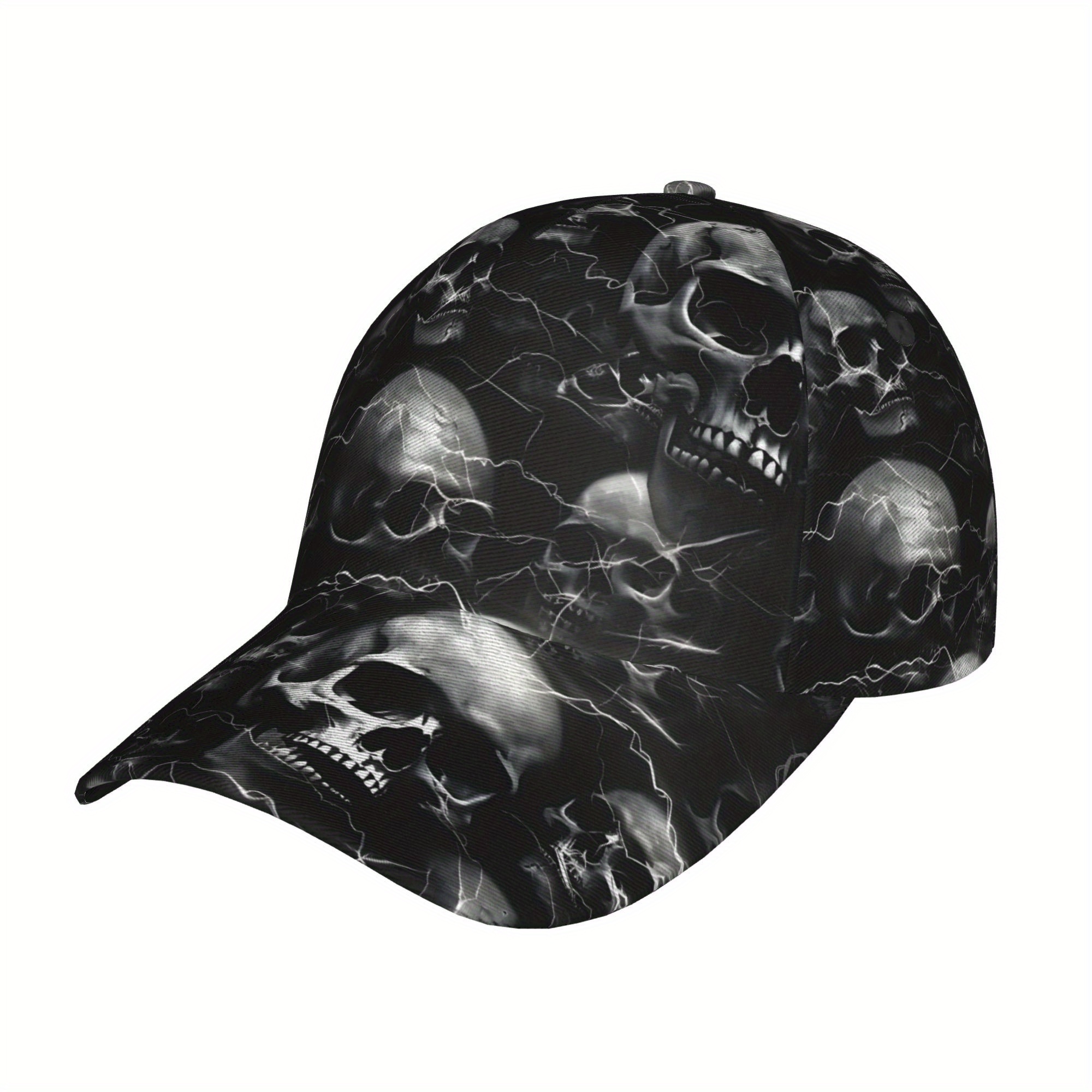 Image of 1pc Skeleton Printed Baseball Cap For Men And Women - Lightweight And Adjustable Sun Cap With Wide Brim, A Fashionable Outdoor Style Hat For Spring And Summer