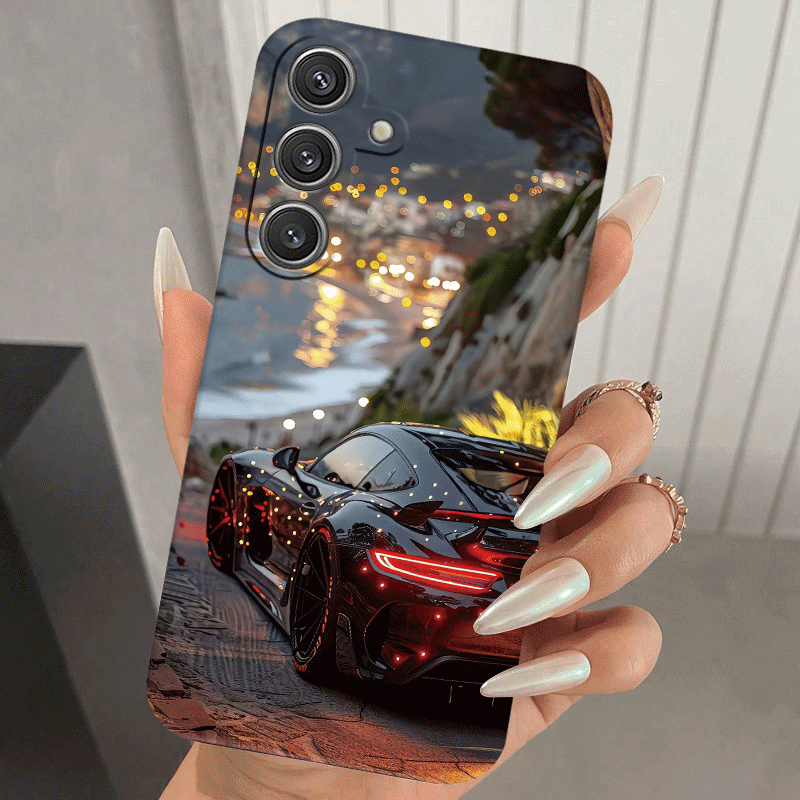 TEMU Phone Case - Black Car Pattern Suitable For Suitable For Galaxy A73 A55 A54 A53 A52 A51 A50 Phone Case S24 S23 S22 Tpu Full Soft Shell Ultra