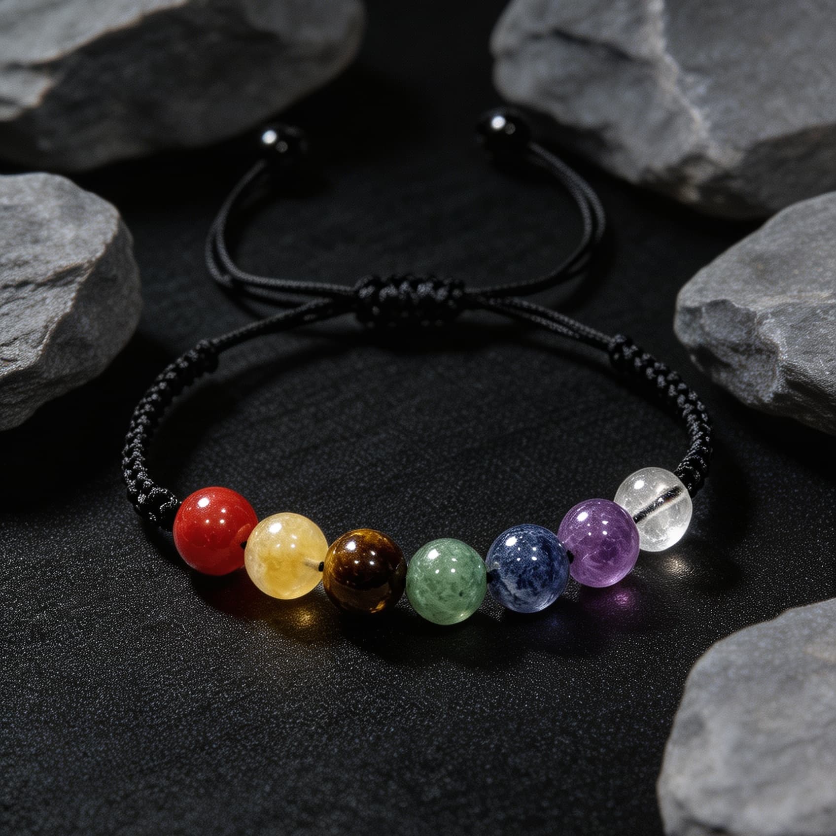 7-Color Chakra Beaded Bracelet, Adjustable for Men & Women