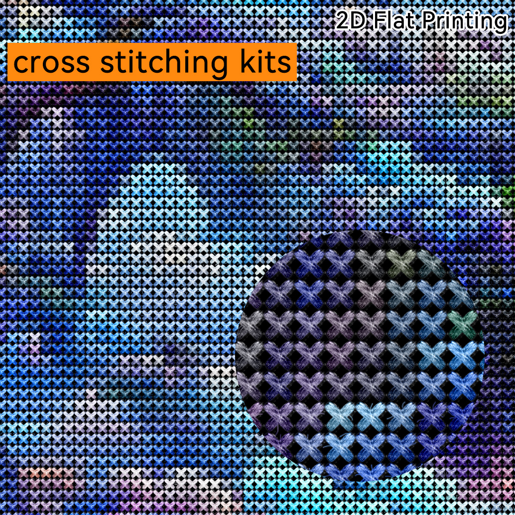 2D Flat Printing Cross Stitch Painting Kit, Thread Art Needlework
