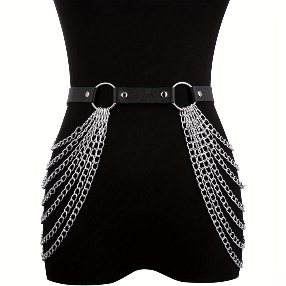 womens punk leather body chains layered waist belly chain - Temu display picture 1