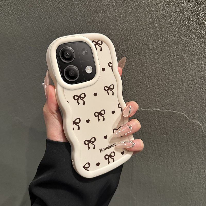 TEMU Phone Case: Suitable For Xiaomi Redmi Note13/13pro/13pro+ 4g 5g Wavy Shape Shockproof Anti-slip Luxurious Bowknot Pattern Soft Tpu Phone Case
