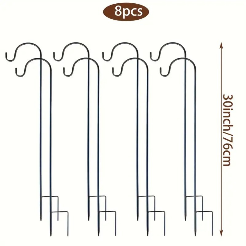 TEMU 8pcs 30 Inch Metal Hook Plant Hanger Heavy Duty Black Metal Hook Plant Hanger For Hanging Solar Lanterns Flower Baskets Jars Christmas Lights