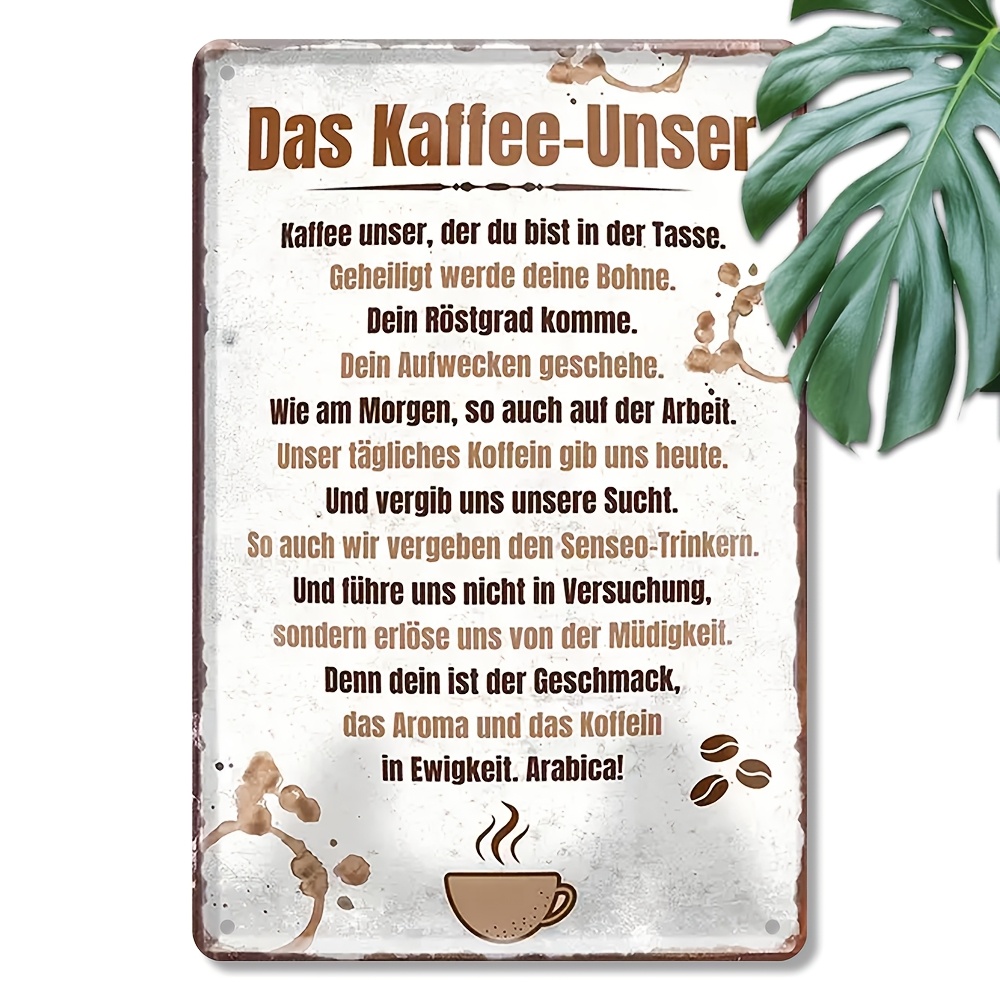 TEMU 2D Flach, Raumdekoration 1 Vintage Deutsches Kaffee-Zitat Holztafel - Vintage "-Unser" Wandkunst - Vorgebohrt, Geeignet für Zuhause Café-Dekor,